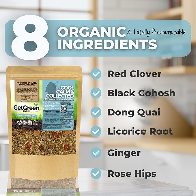 Menopause Symptom Relief Loose Leaf Tea w/ Red Clover Black Cohosh Dong Quai | Organic Herbal Tea | 2 oz (57 gram) | Decaf Vegan Healthy ZERO Caffeine Organic Herbs No Natural or Artificial Fl
