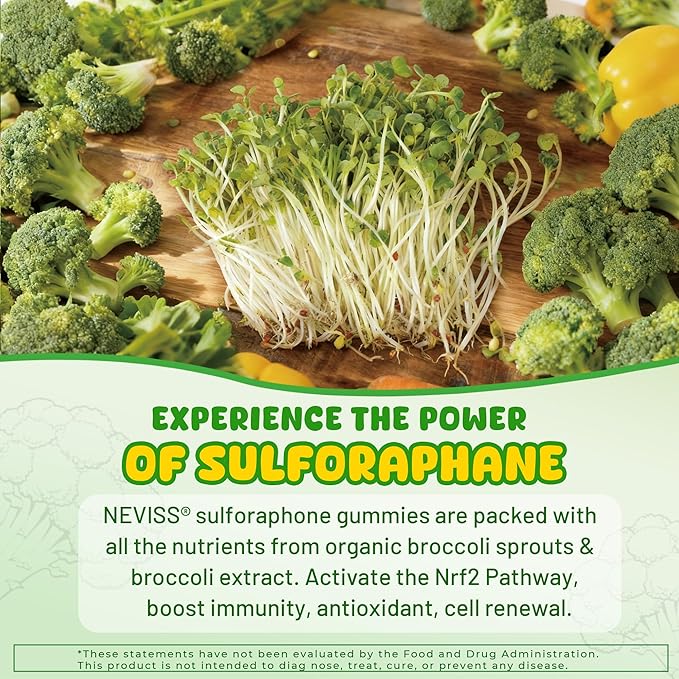 Liposomal Sulforaphane Gummies from Organic Broccoli Sprouts with Superfood Beta Glucans Myrosinase White Mustard For Kids 4+ &amp Adults Immune Cell Health Antioxidants Vegan Sugar Free 120c