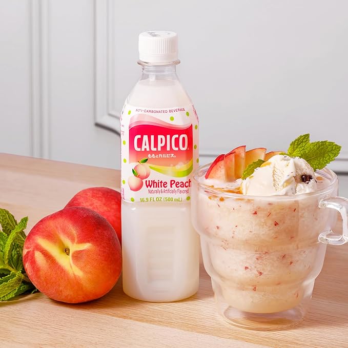 CALPICO White Peach – Smooth Creamy &amp Refreshing Non-Carbonated Beverage Sweet and Tangy Japanese Lactic Acid Drink 16.9 Fl oz (Pack of 6)