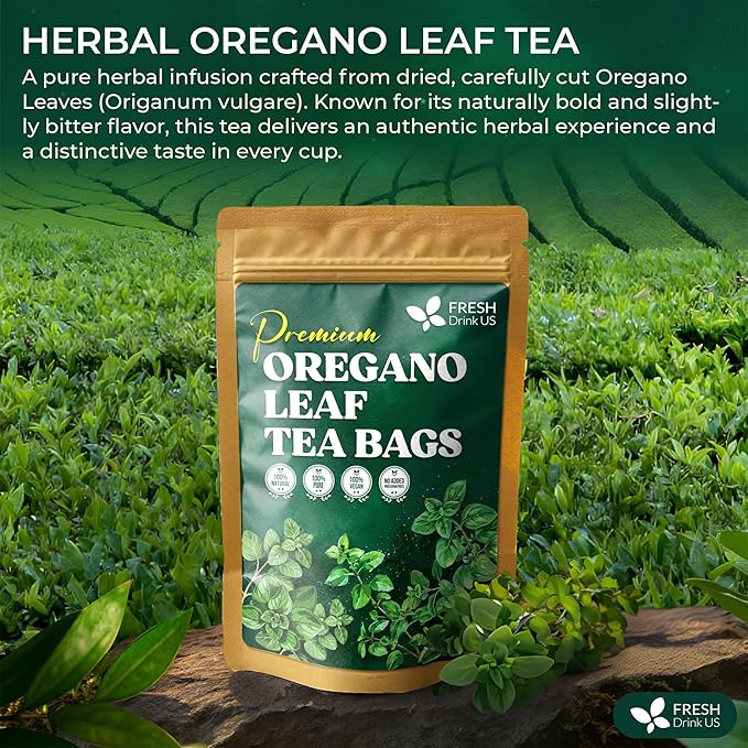 FreshDrinkUS Oregano Leaf Tea | 135 Tea Bags – Pure Herbal Infusion from Origanum vulgare - Naturally Bold &amp Aromatic Flavor - Premium Quality Sustainably Sourced. Vegan