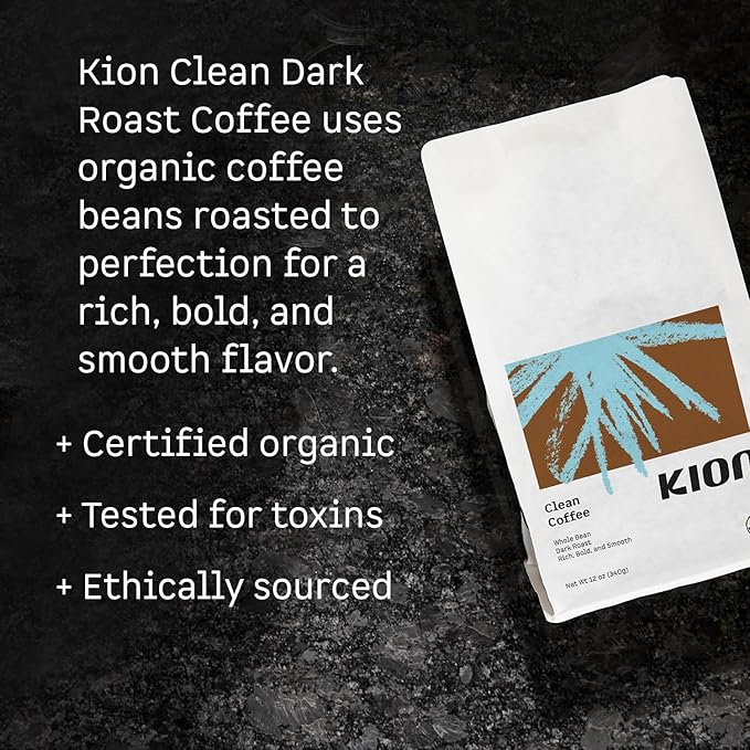 Kion Organic Coffee | Tested for Toxins | Roasted to Maximize Health and Taste | Whole Bean Dark Roast 12 Oz