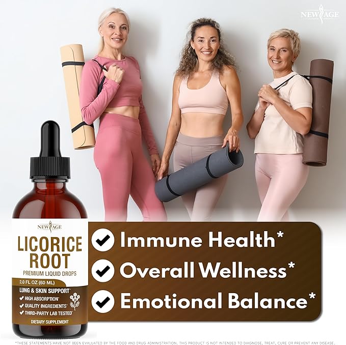NEW AGE Licorice Root Tincture - Digestive Lung &amp Skin Support - Licorice Root Extract Liquid Drops - Vegan Sugar &amp Alcohol-Free Supplement - 4 fl oz