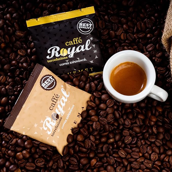 Royal Caffé Italian Coffee Beans – Crema Medium Dark Roast 50% Arabica Robusta Blend Hazelnut Notes Whole Bean Freshly Roasted Gourmet Coffee 2.2 Pounds (1000 Grams) Made in Italy