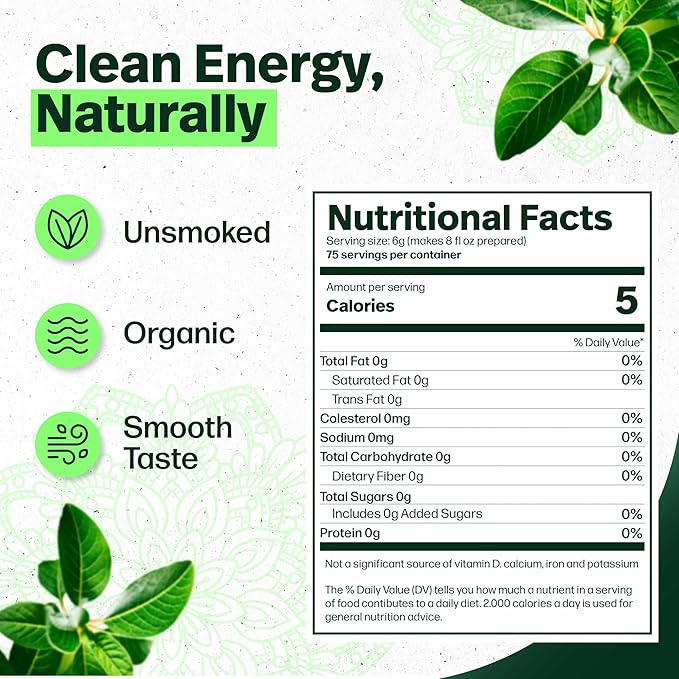 KALMATEH Premium Organic Yerba Mate 1lb Unsmoked Loose Leaf &amp Stem Tea Natural Coffee Alternative Herbal Tea for Energy Focus and Wellness Perfect for Yerba Mate Lovers - 1 Pack