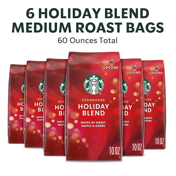 Starbucks Ground Coffee Medium Roast Coffee Holiday Blend 100% Arabica Limited Holiday Edition 6 Bags (10 Oz Each)