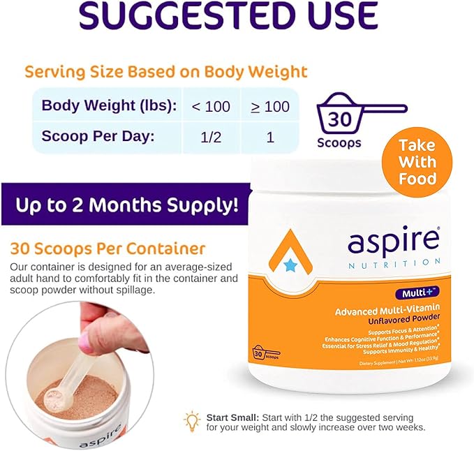 Aspire Multi+™ Advanced Multivitamin for Kids Men &amp Women (unflavored Powder)