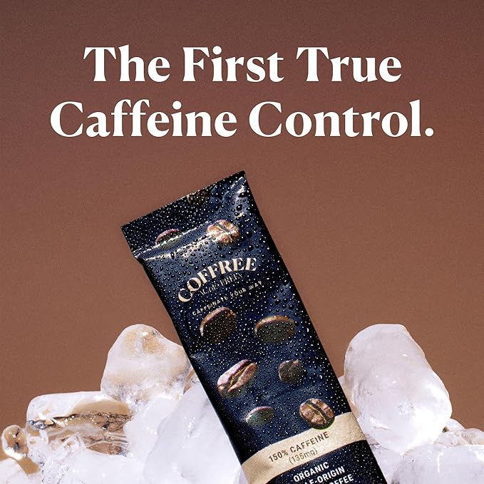 COFFREE Organic Instant Coffee Packets - Caffeine Management Packs from 150-0% Decaf Coffee - Low Acid Mold Free Made with Arabica Beans - Hot or Cold Single Serve Packets 144 Count (6 Packs of 24)