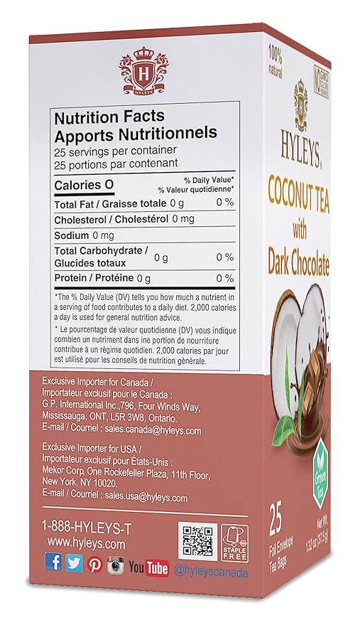 12 Pack of Natural Wellness Coconut Tea With Dark Chocolate - 25 Tea Bags (Gmo Free Gluten Free Dairy Free Sugar Free &amp 100% Natural)