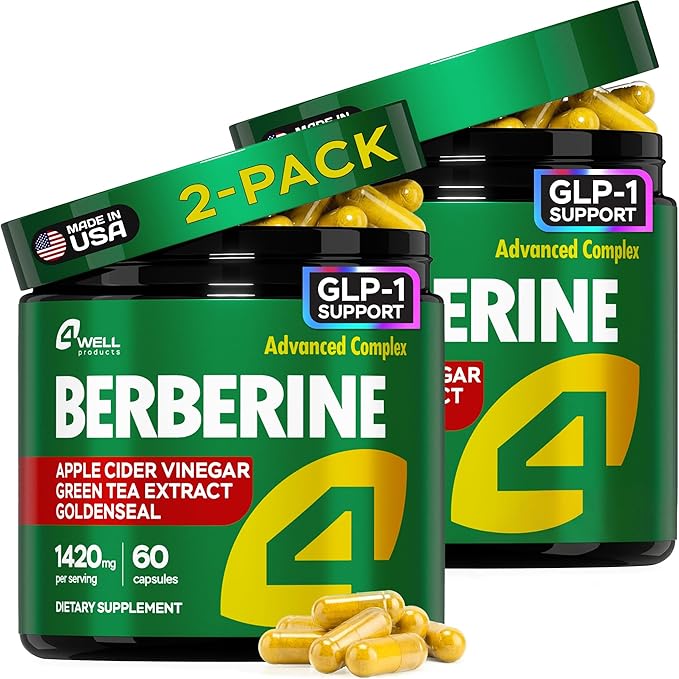2-Pack Berberine Supplement - Triple Strength GLP-1 Activator w/Goldenseal Apple Cider Vinegar Green Tea Extract - Goldenseal Supplements Digestive Health Support Heart Immune System 120 Caps