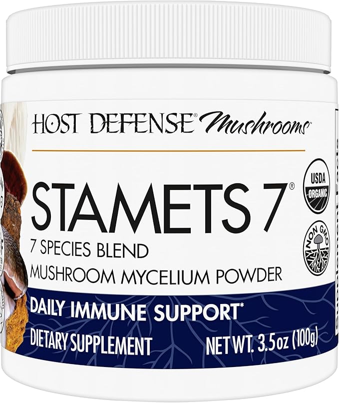 Host Defense Stamets 7 Mushroom Powder - 7 Species Blend - Mushroom Supplement for Immune Support with Royal Sun Blazei Cordyceps Reishi Maitake Lion's Mane Chaga &amp Mesima - 3.5 oz (66 Servin