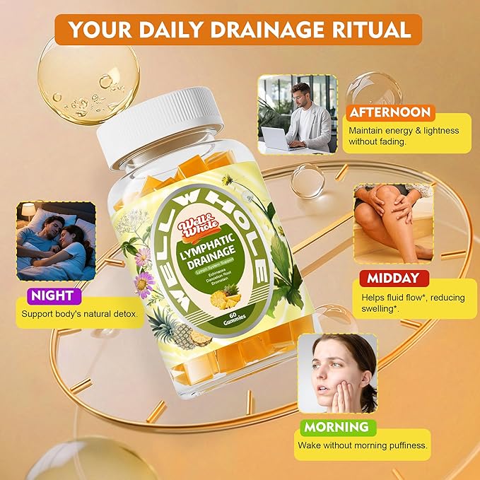 Well&ampWhole Lymphatic Drainage Gummies Lymphatic Drainage Supplements with Echinacea Dandelion Burdock Lymph System Support Lymph Detox Cleanse &amp Immune Support Pineapple Vagan 60 Gummi