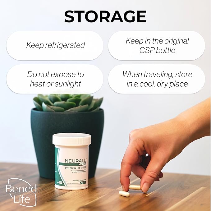 Bened Life Neuralli Mood with PS128 for Stress Relief &amp Recovery via The Gut-Brain Axis (90-Day Supply) Ages 18+ - 3 Bottles (180 Capsules)