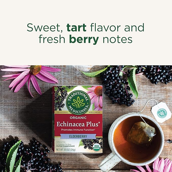 Traditional Medicinals Tea Organic Echinacea Plus Elderberry Boosts the Immune System 96 Tea Bags (6 Pack)