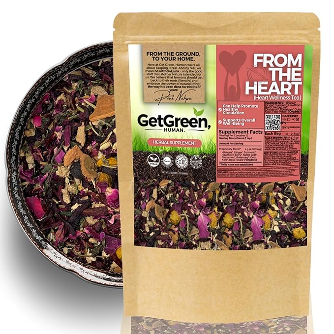 Healthy Heart Loose Leaf Tea w/ Hibiscus Ginger Turmeric | Organic Herbal Tea | 2 oz (57 gram) | Decaf Vegan Healthy ZERO Caffeine Organic Herbs No Natural or Artificial Flavors Resealable Ba