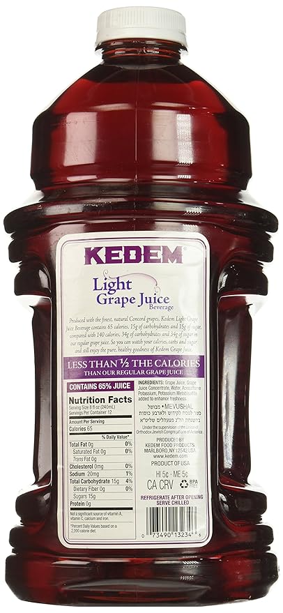 Kedem Pure Kosher Grape Juice Concord Light 96 Fluid Ounce