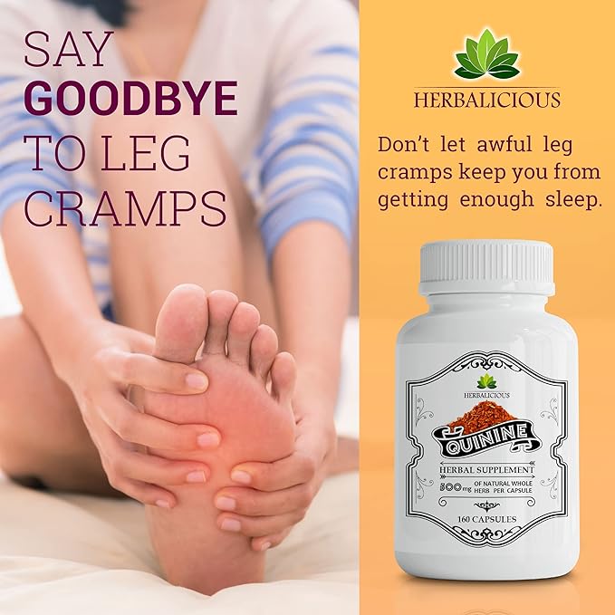 Quinine Capsules - Cinchona Officinalis Bark Herbal Supplement for Muscle Cramp Defense and Overall Digestive Health - All-Natural Quinine Sulfate Pills 500mg per Capsule 160 Tablets