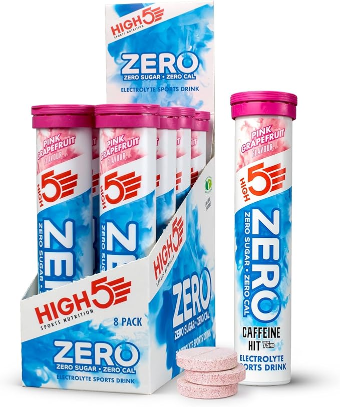 HIGH5 Zero Extreme Stimulant and Caffeine Drink Tabs - 8 x 20 Tablet Tube Pink Grapefruit