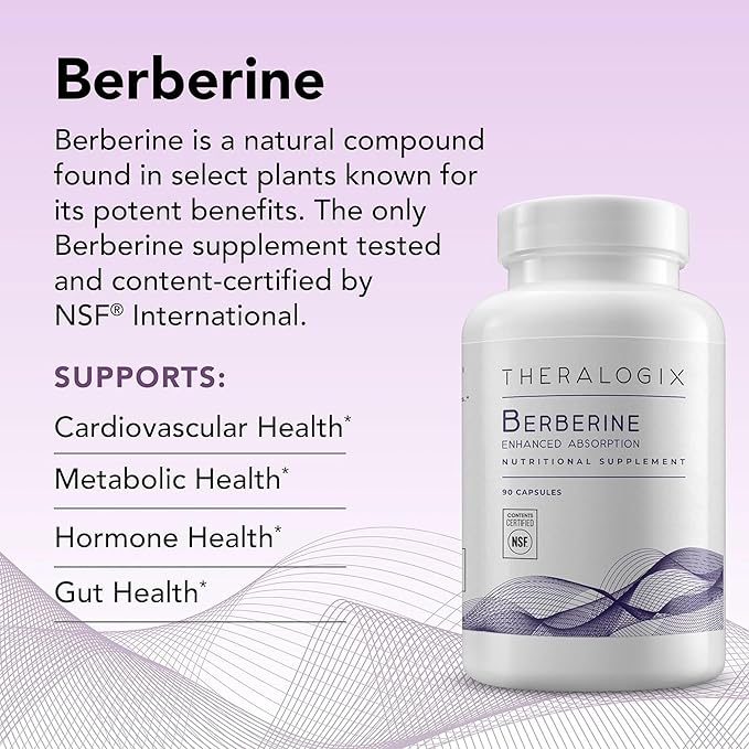 Theralogix Berberine Enhanced Absorption - 90-Day Supply - Made with Berberine Phytosome to Help Support Healthy Metabolism &amp Hormone Balance* - NSF Certified - 90 Capsules