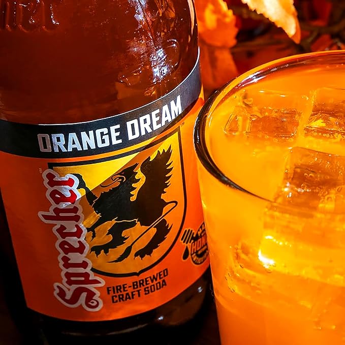 Sprecher Orange Dream Soda in 16 fl oz Glass Bottles (12 Pack) Fire Brewed Craft Orange Cream Soda with Real Honey Naturally Flavored Gourmet Soft Drink