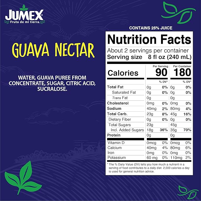 Jumex Guava Nectar Lata Botella - Made with Fresh Fruit Puree - Guava Juice Concentrate for Tropical Fruit Smoothie Mix Cocktail Mixers &amp Kids Beverages - 15.5oz 24 Pack Resealable Juice Bottles