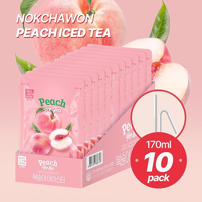 [Nokchawon] Peach Iced Tea Pouches 10 Packs – Fruity Summer Peach Flavored Iced Fruit Tea Korean drink pouch 1700g (59.97oz)