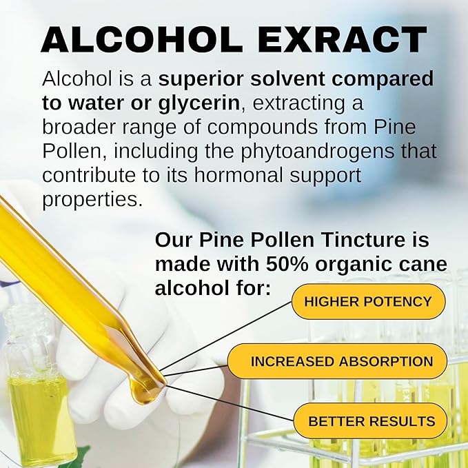 Lost Empire Herbs Pine Pollen Tincture Pine Pollen Liquid Extract for Testosterone - Alcohol Tincture is Superior for Better Absorption 3rd Party Lab Tested (2 Ounce)