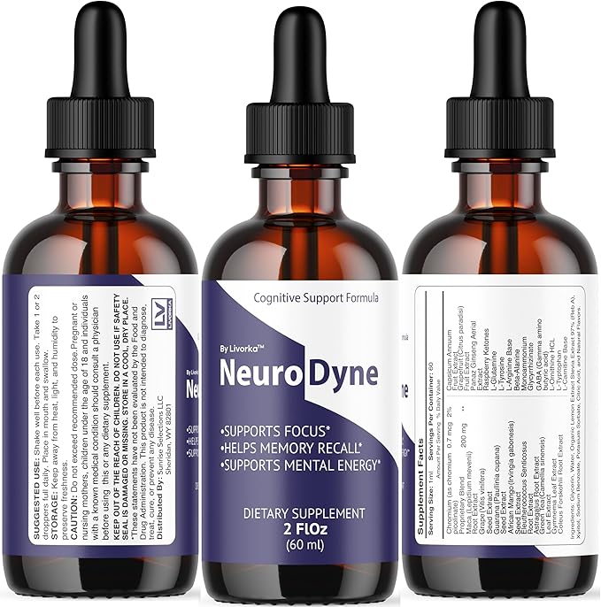 NeuroDyne - Official NeuroDyne Drops Supplement Brain Support Advanced Formula Neuro Dyne Liquid Premium All Natural Cognitive Focus Nerve Support for Health Wellness 1 Bottle for 1 Month