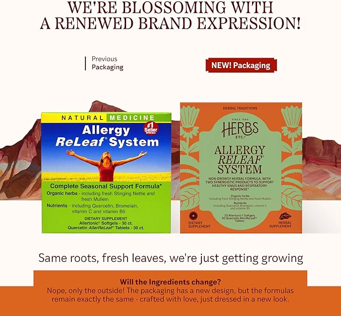 Herbs Etc. Allergy ReLeaf System - Seasonal Discomfort Supplement - Provides Seasonal Support for Sneezing &amp Itchy Eyes - Supports Sinus Function - 30 Softgels (30 Servings) 30 Tablets (30 Servin