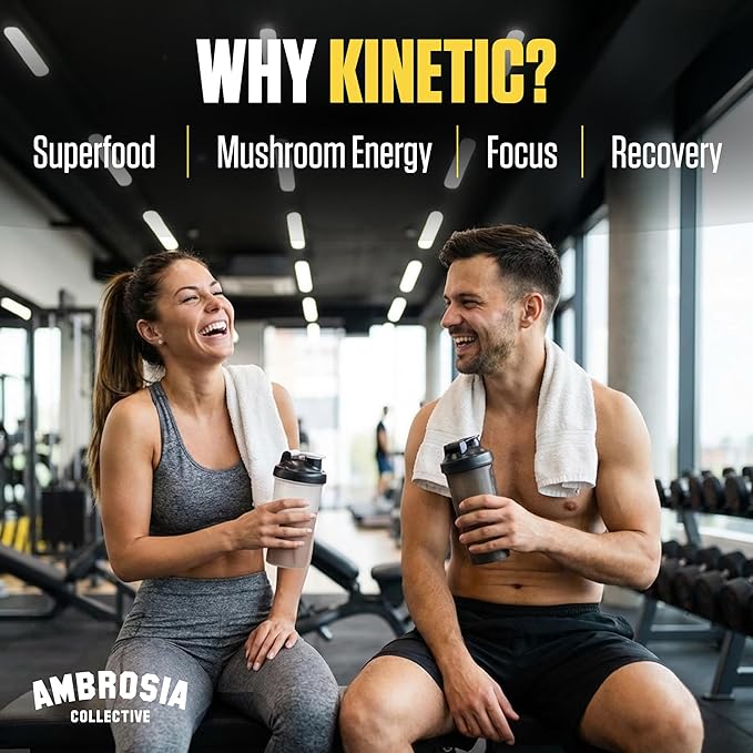 Ambrosia Kinetic - Organic Pre Workout Powder | Mushroom-Enhanced Natural Pre Workout | Nootropic Superfood Powder for Clean Energy Focus Recovery | 24 Servings | Watermelon Candy