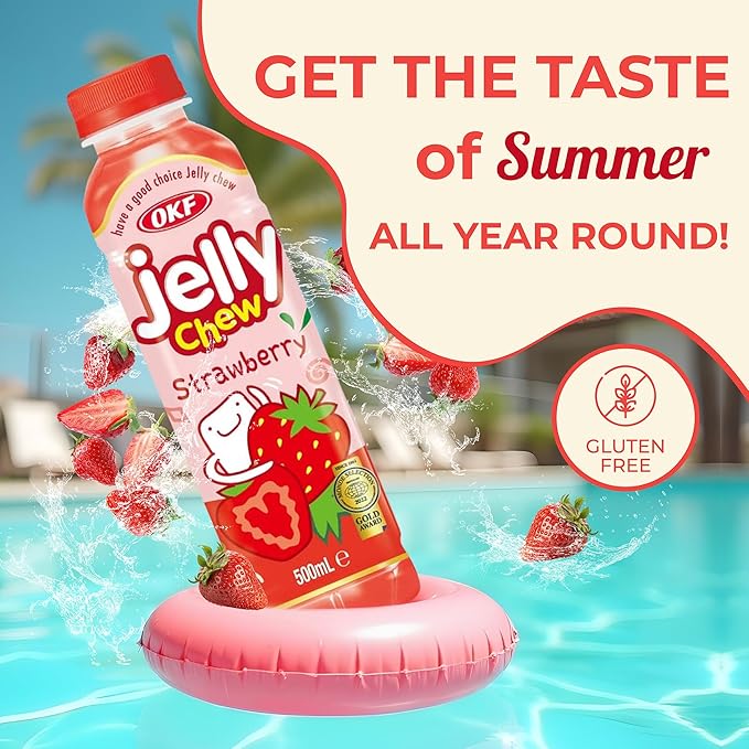 OKF Coconut Juice with Coconut Jelly Strawberry Coconut Water Non GMO No Preservatives No Artificial Color Gluten Free/Fat Free 16.9 Fl Oz (Pack of 20)