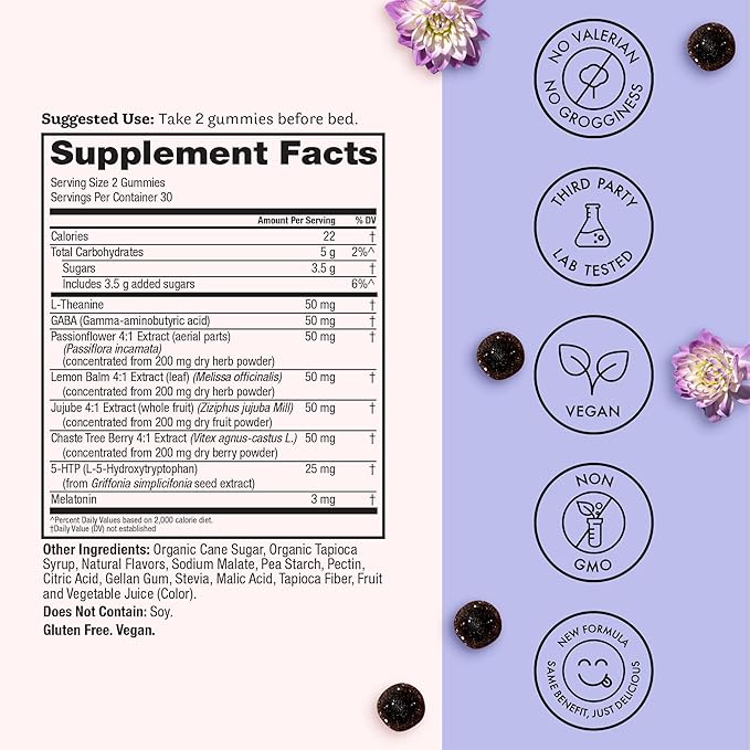 Winged Wellness Sleepyhead Natural Sleep Gummies for Women - Prime Sleep Support Aid for Adults with 3mg Melatonin L-Theanine 5-HTP - Blueberry Lavender Flavored - 30 Servings