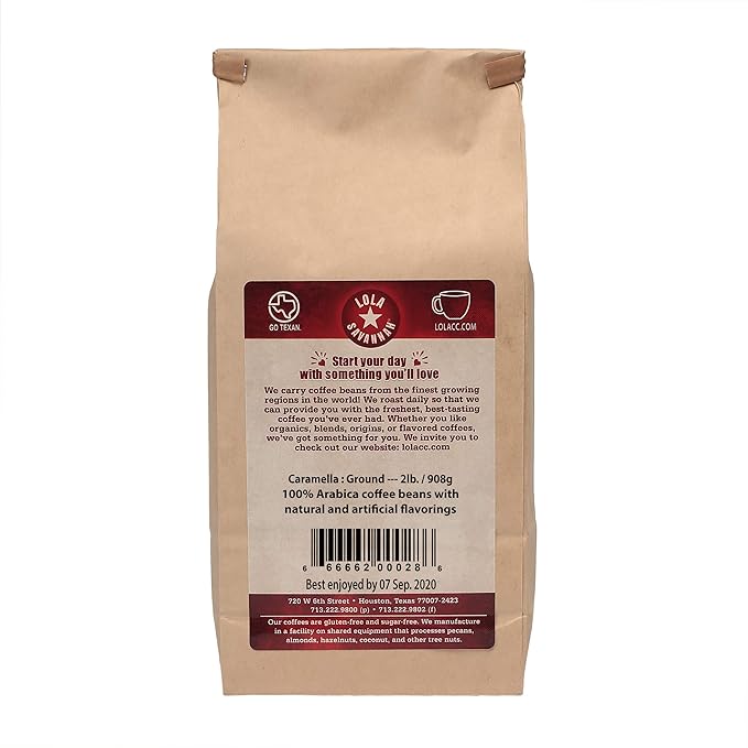 Lola Savannah Caramella Ground Coffee - Indulge In A Cup Of Our Sweet Caramel Creme Roasted Arabica Beans | Caffeinated | 2lb Bag