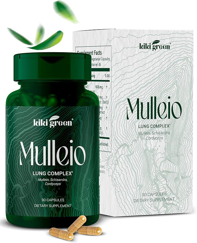 KIKI Green Mulleio Lung Health Capsules: Vegan Herbal Supplement for Cleanse Better Function Respiratory Support - Mullein Cordyceps Schisandra - 90 Count for Daily Use