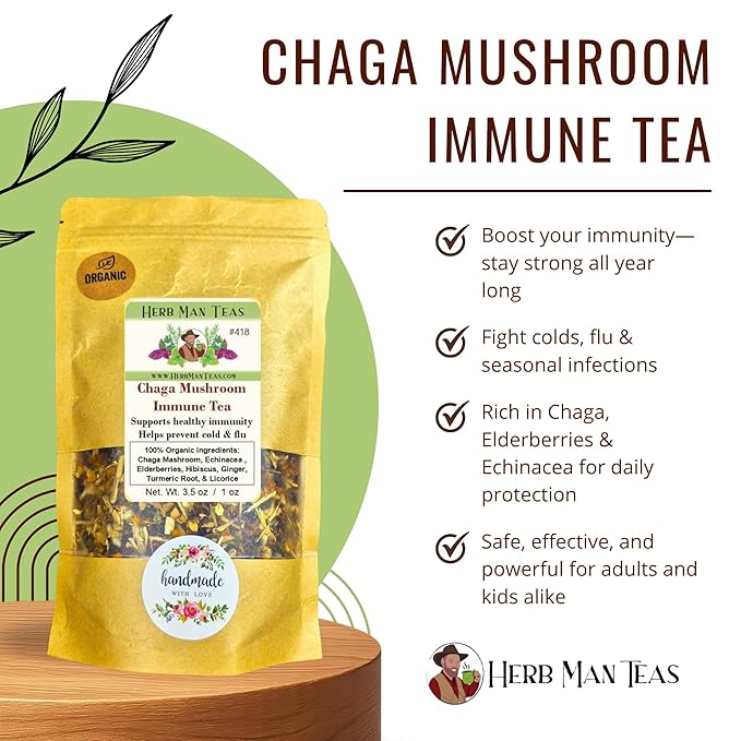 IMMUNE SUPPORT TEA – Daily Immune Health &amp Seasonal Defense – Organic Loose Leaf – by Master Herbalist Khabir | Chaga Mushrooms Echinacea Elderberries &amp Hibiscus