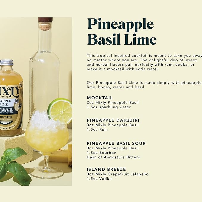 Mixly Favorites Bundle Pineapple Basil Lime Grapefruit Jalapeno Cucumber Mint Lime Made with Fresh Squeezed Juice Ready to Drink Use with Your Preferred Liquor or Soda Water Set of 3 Mixers