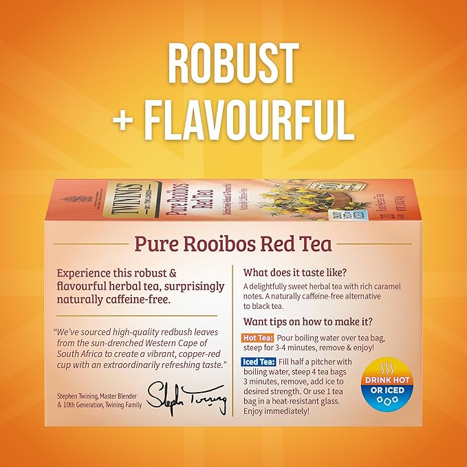 Twinings Pure Rooibos Red Herbal Tea Individually Wrapped Bags 20 Count (Pack of 6) Sweet with Uplifting Aroma Naturally Caffeine-Free Enjoy Hot or Iced 120 Teabags