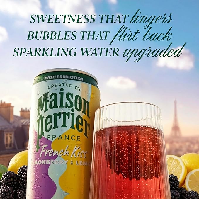 Maison Perrier French Kiss Sweetened Sparkling Juice Beverage Blackberry &amp Lemon Flavors With Real Fruit Juices 24Pk