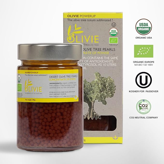 Organic Olive Leaf Extract Capsules PowerUp Pearls by OLIVIE Antioxidant Polyphenols Supplement Olive Oil Scrub for Skin Immune Support 340g
