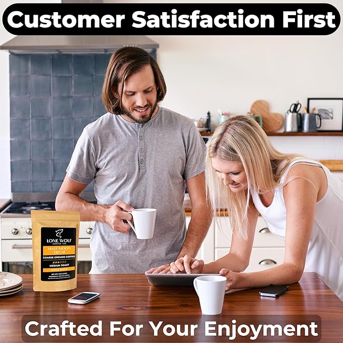 Half Moon Decaf - 2-Pack - Freshly Roasted After Your Order – Specialty Grade Swiss Water Process Low Acid Organic Single Origin Medium Roast Coarse Ground Coffee – Pack of 2 (12 Ounces Each)