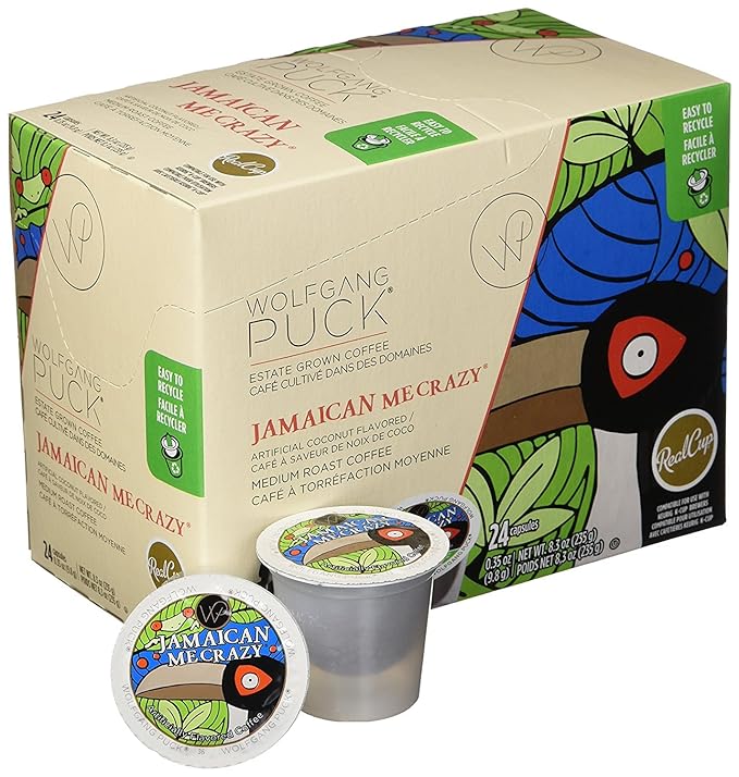 Wolfgang Puck Jamaican Me Crazy Flavored Coffee Single Serve Cups for Keurig 24 Count (Pack of 2)