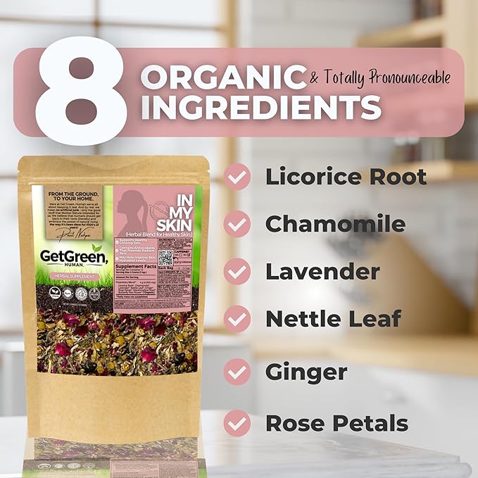 Healthy Glowing SkinAntioxidant Loose Leaves w/ Licorice Root Chamomile Lavender | Organic Herbal Tea | 2 oz (57 gram) | Decaf Vegan Healthy ZERO Caffeine Organic Herbs No Natural or Artifici