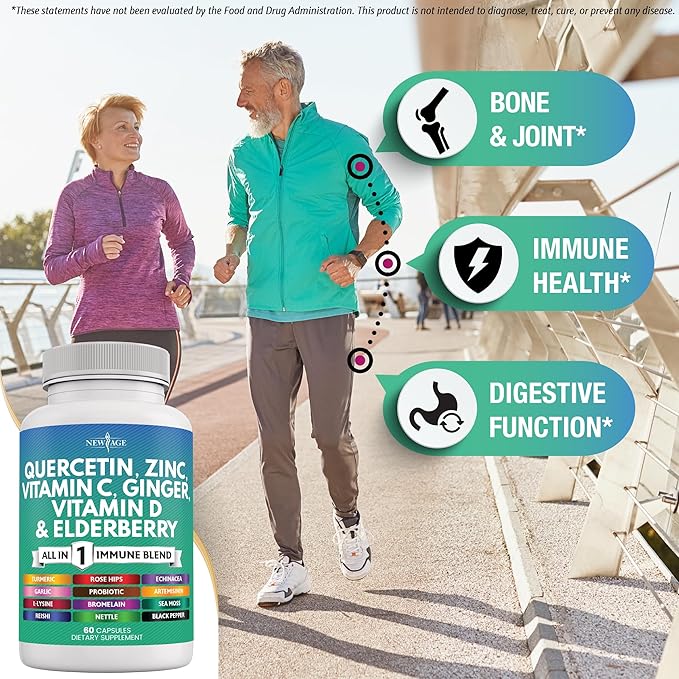 Quercetin Zinc Vitamin C Vitamin D Bromelain Elderberry - Nettle Supplement with Artemisinin Sea Moss Echinacea - 120 Count