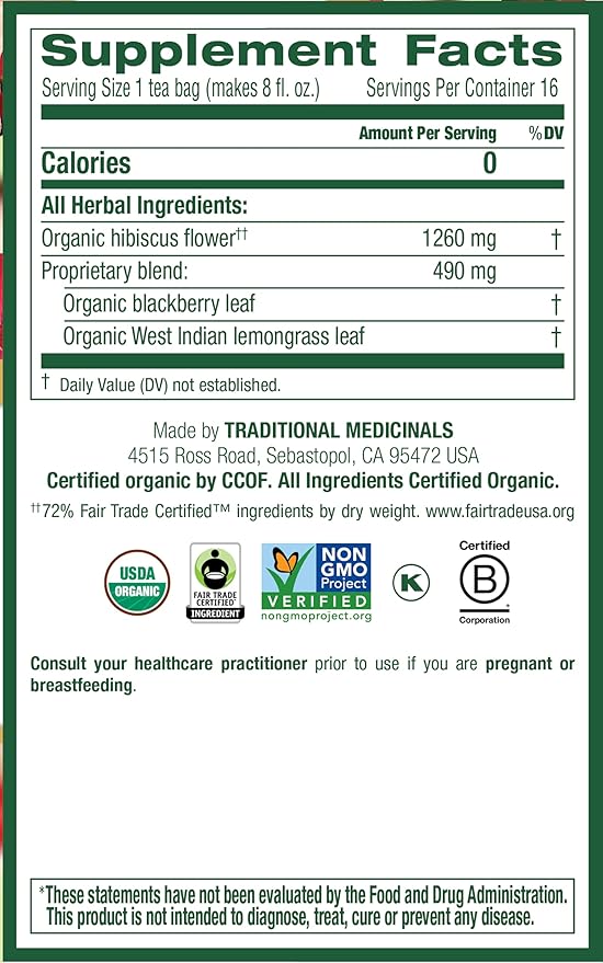 Traditional Medicinals - Organic Hibiscus Herbal Tea - Supports Heart Health - 96 Tea Bags Total (Pack of 12)