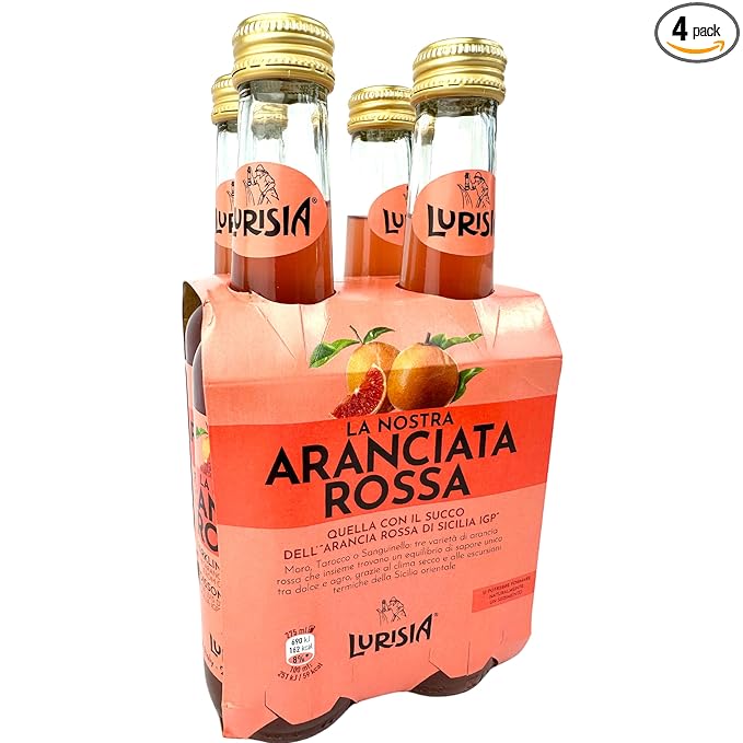 Lurisia Aranciata Rossa Blood Orange Soda 4 x 9.3 Fl Oz (275ml) Italian Soda - Sicilian Blood Orange - Citrus Orange Soft Drink - Red Orangeade - Carbonated Sparkling Fruit Juice Beverage from Italy