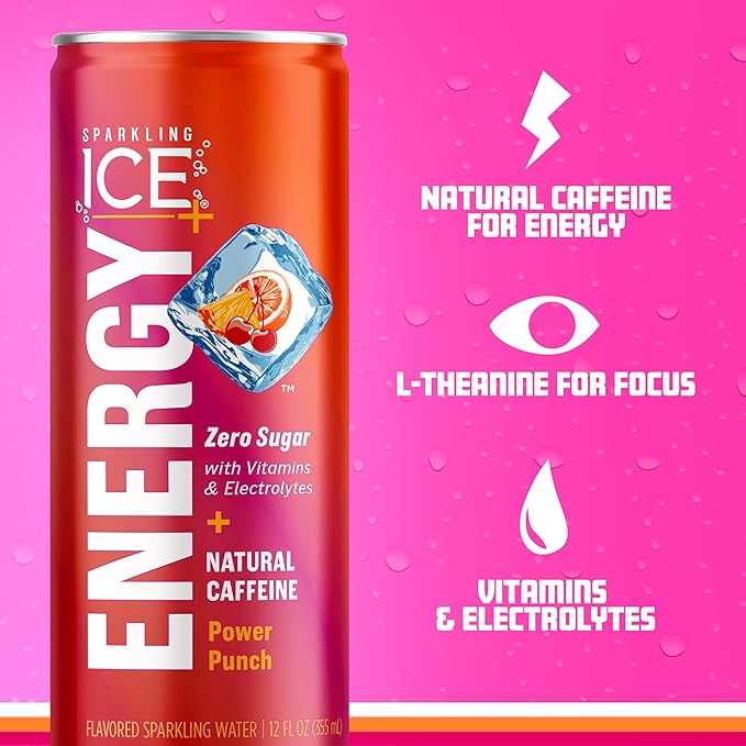 Sparkling Ice +ENERGY Maximum Mango Sparkling Water 12 fl oz Cans (Pack of 12) &amp Sparkling Ice +ENERGY Power Punch Sparkling Water with Vitamins &amp Electrolytes Zero Sugar 12 fl oz Cans (Pack