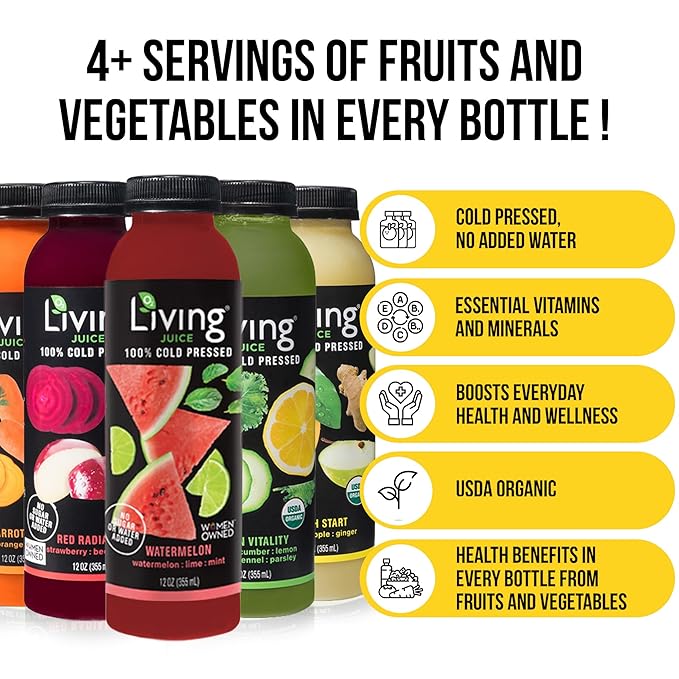O2 Living Organic Cold-Pressed Juice Drink - 12oz 12 Pack (6 Watermelon + 6 Variety) - No Added Sugars or Water Naturally Sweetened from Fruits Packed with Nutrients &amp Vitamins Refreshing Non