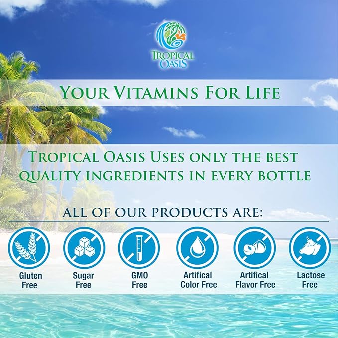 Tropical Oasis Mega Plus - Liquid Multivitamin and Mineral Supplement – Includes 85 Vitamins &amp Minerals 20 Amino Acids + CoQ10 Grape Seed Extract &amp Organic Aloe Vera - 32oz 32 Servings 334