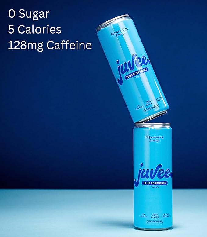 Juvee Rejuvenating Energy Drink – 12 oz Cans Pack of 12 – Sugar Free 128 mg Natural Caffeine per Can Zero Sugar Low Calorie Clean Energy &amp Mental Focus Booster