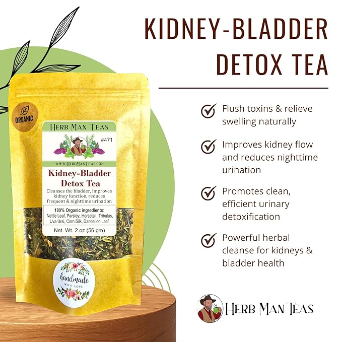 KIDNEY-BLADDER DETOX TEA to reduce swelling &amp nighttime urination - formulated by master herbalist Khabir - 100% Organic Non-GMO No Additives
