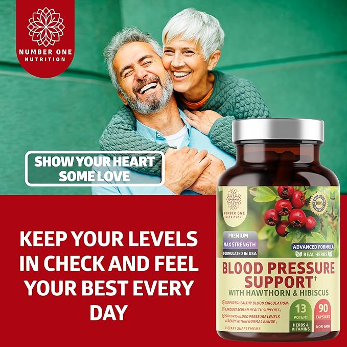 2-Pack N1N Premium Blood Pressure Support with Hawthorn and Hibiscus [13 Potent Ingredients] Natural Supplement to Support Blood Flow Health 180 Caps
